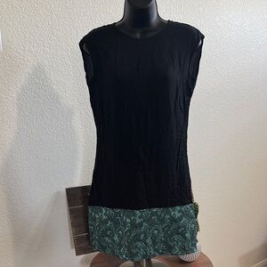 Mary Jane Black Sleeveless Dress with Green Printed Hem Size S NWT